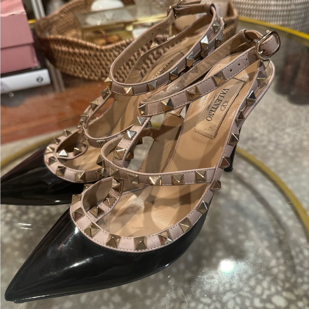 Valentino Garavani Nero Rockstud 100mm Slingback High-Heel Pumps 8.5 - Picture 6 of 14